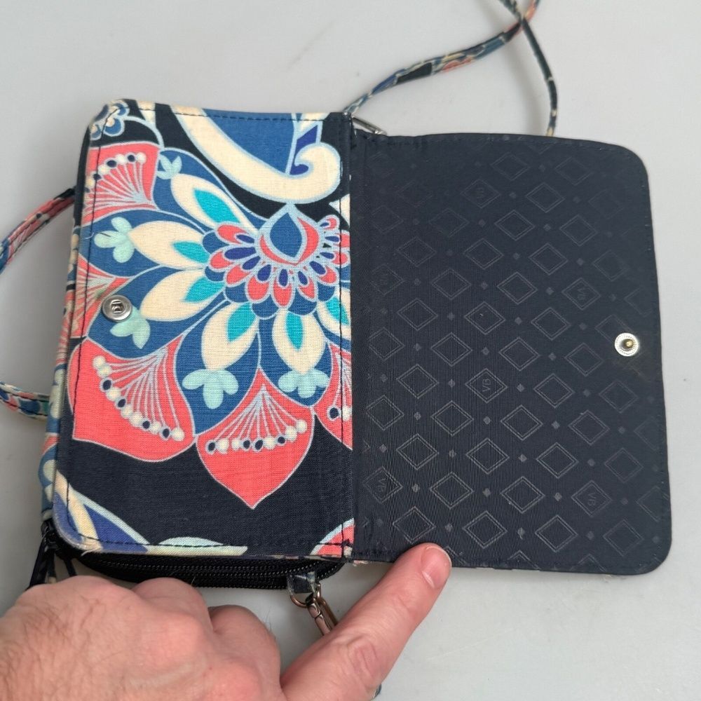 Vera Bradley 3-in-1 RFID Crossbody Wallet Wristlet Floral Blue Pink GUC - Picture 11 of 14